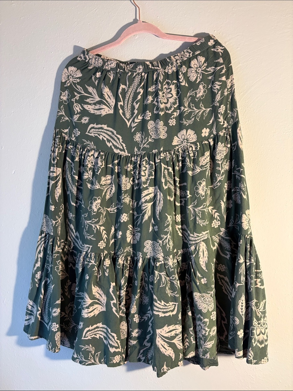 SO Forest Green Floral Tiered Maxi Skirt